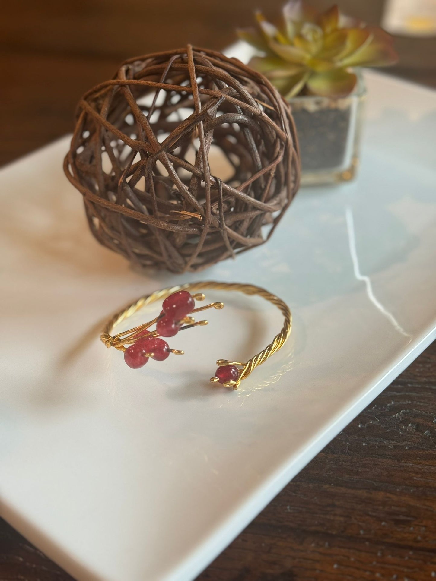 Golden Crimson Wire Wrap Bracelet