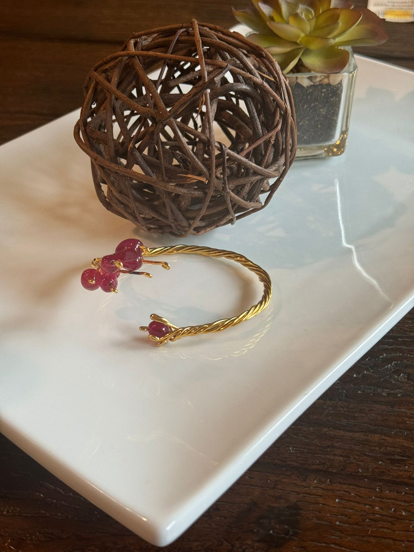 Golden Crimson Wire Wrap Bracelet