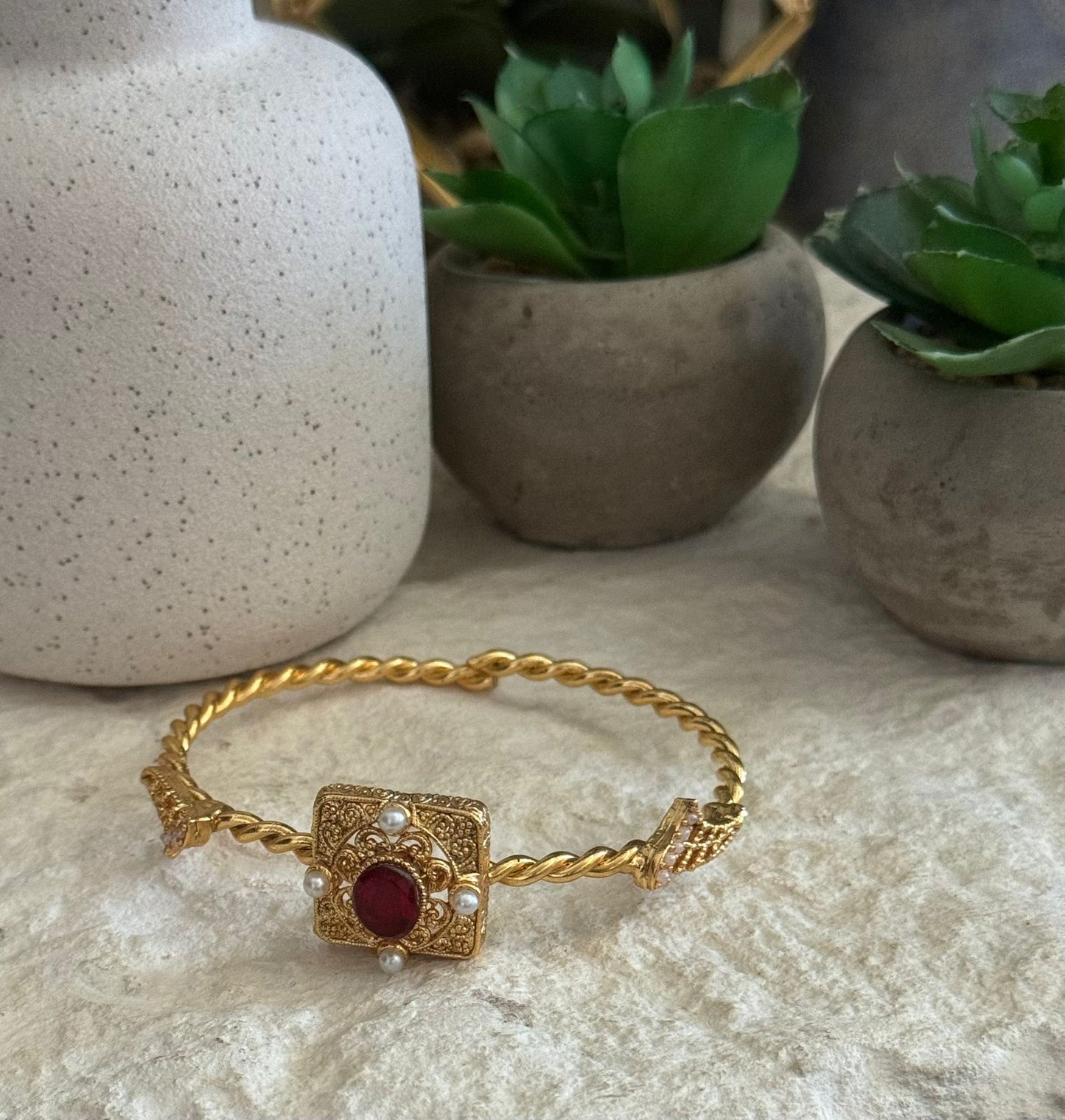 Golden Square Crimson Bracelet