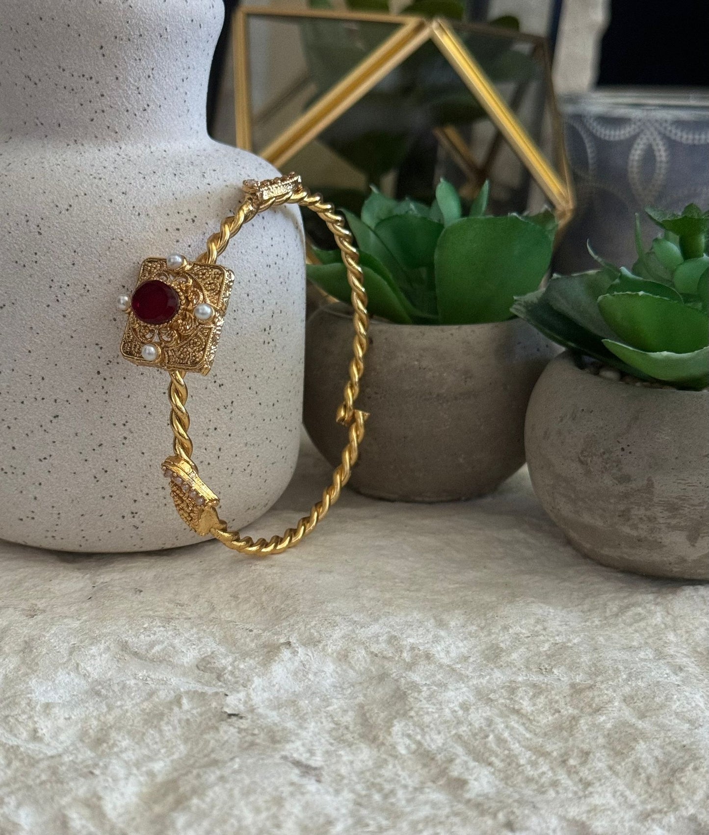 Golden Square Crimson Bracelet