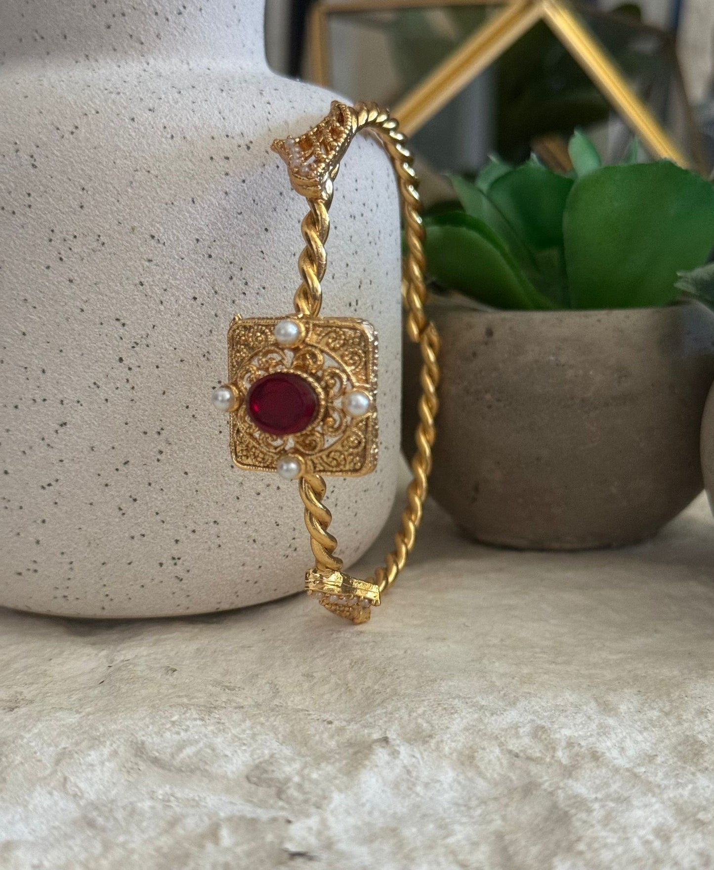 Golden Square Crimson Bracelet