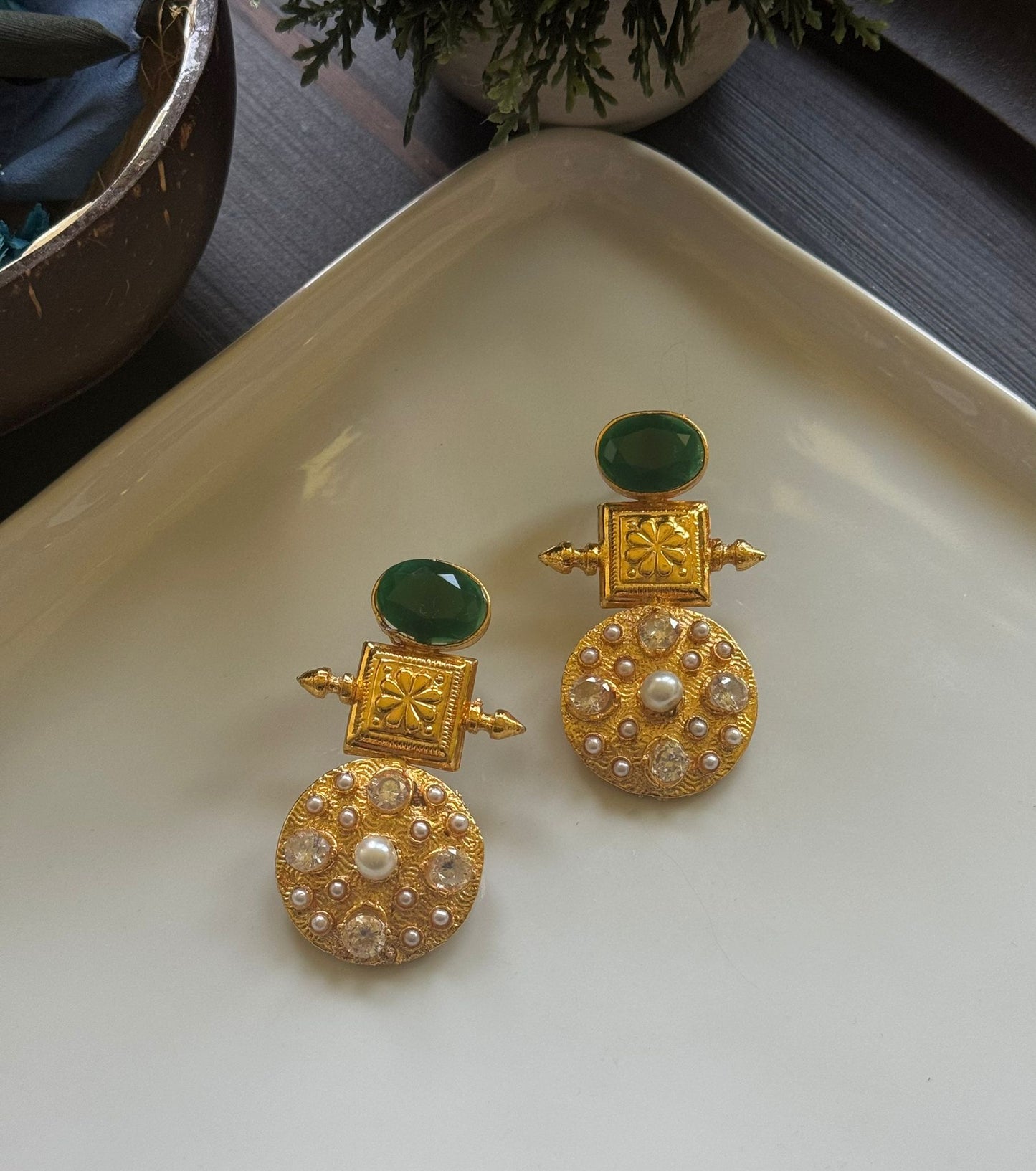 Golden Green Glamour Earrings