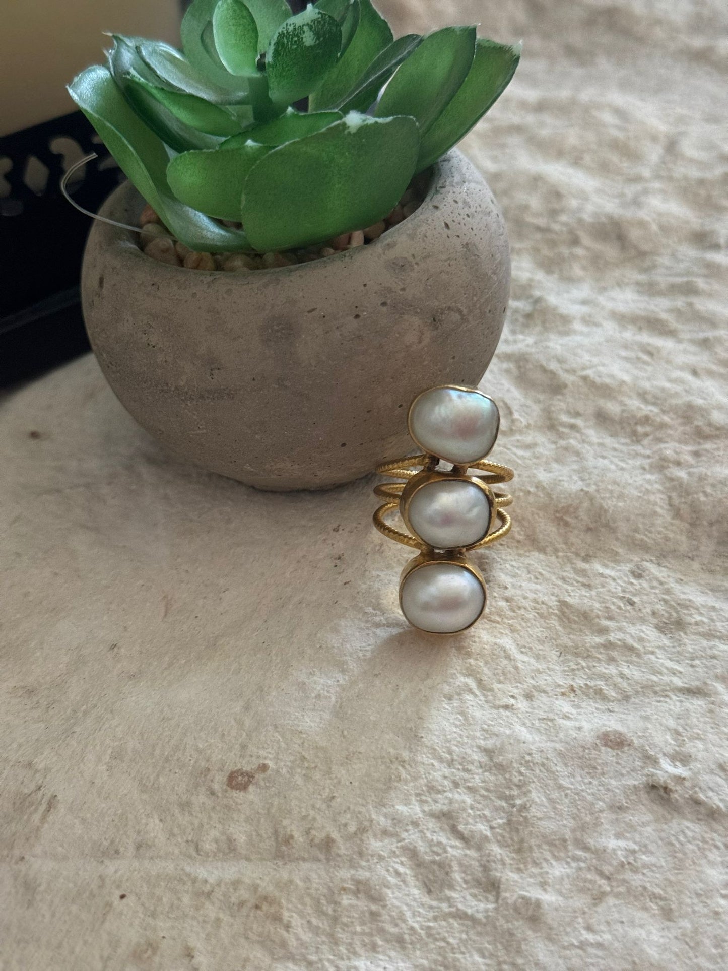 Trio Pearl adjustable Ring