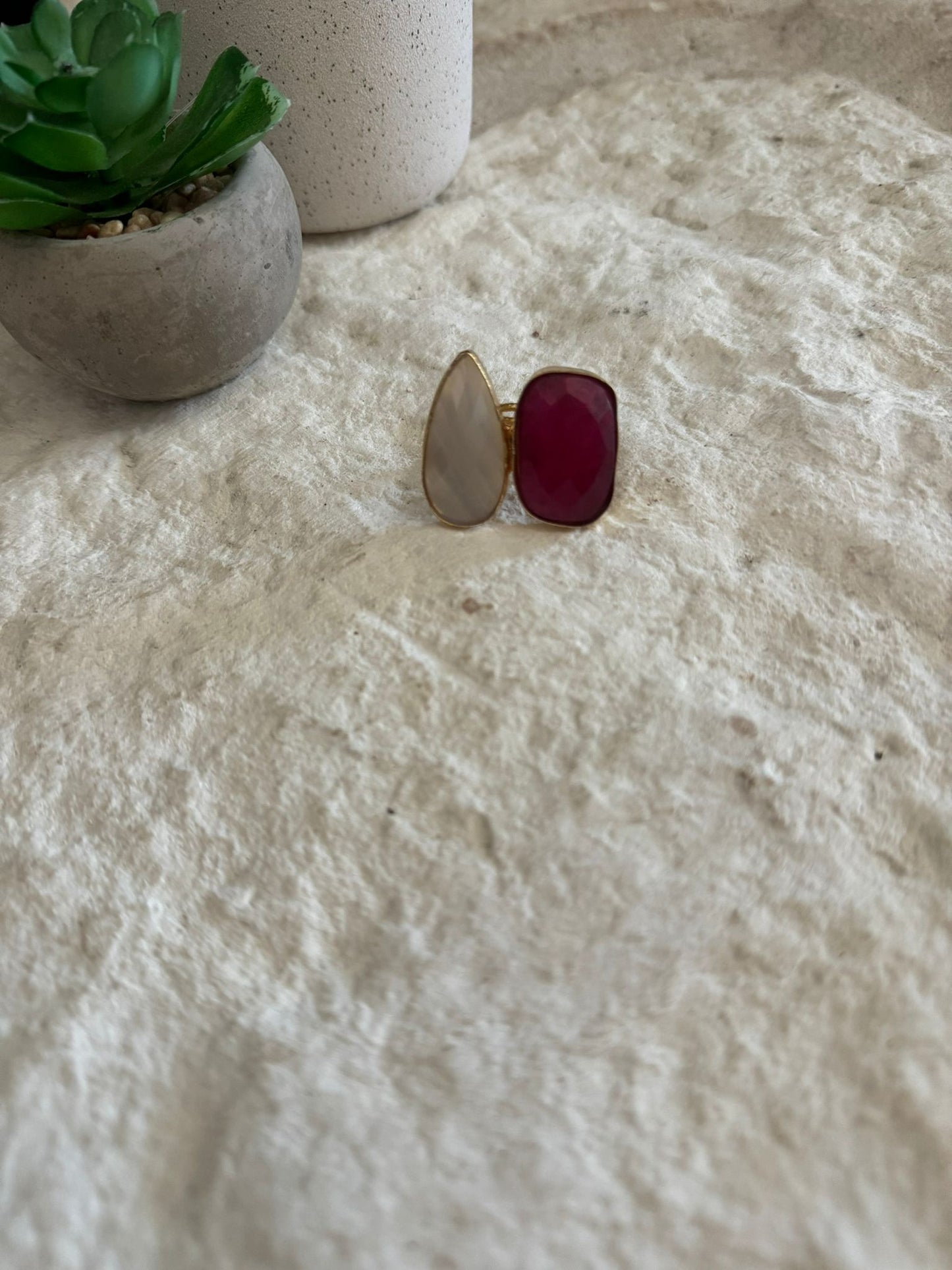 Red Corundum Stone Adjustable Ring