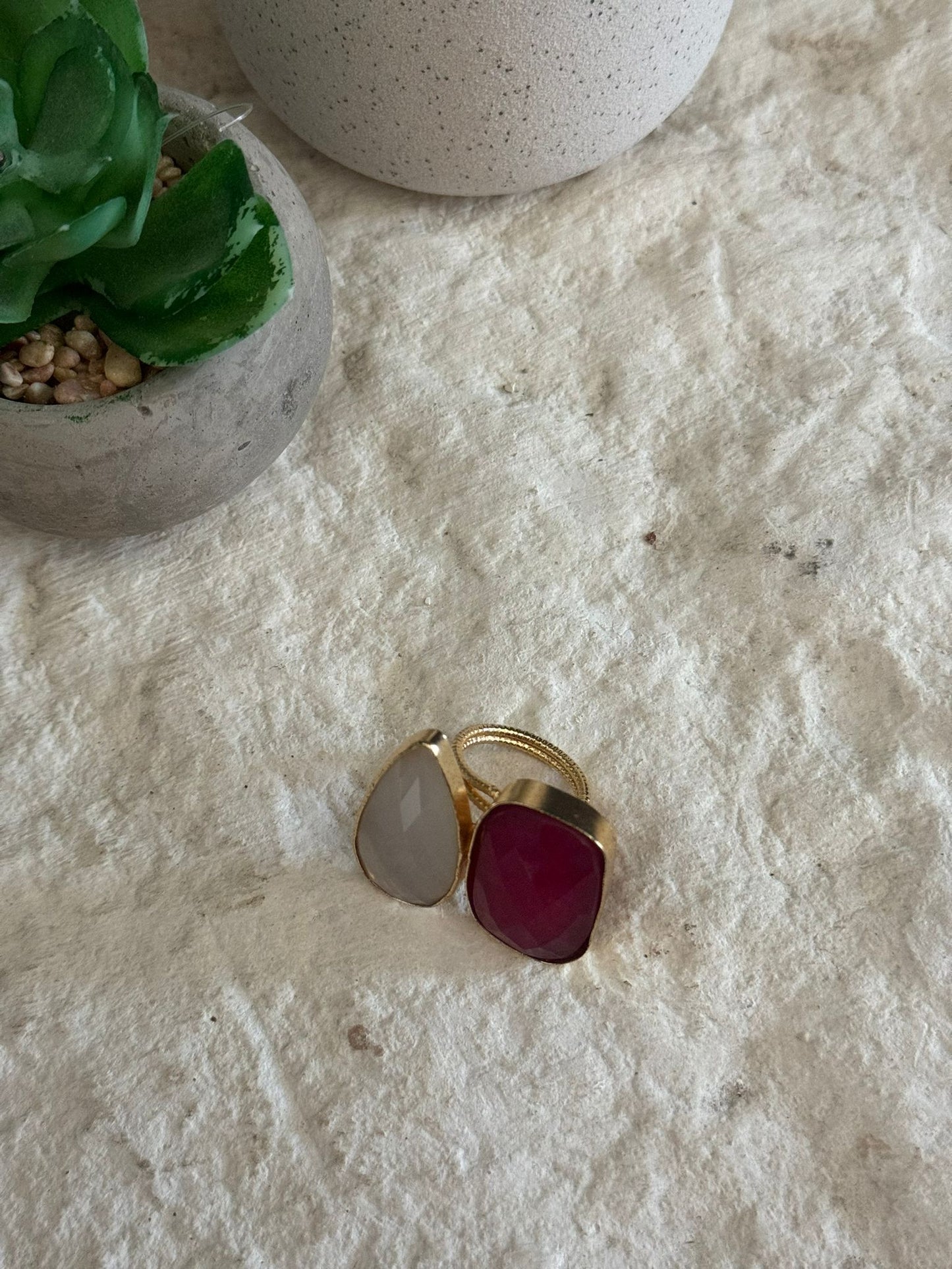 Red Corundum Stone Adjustable Ring