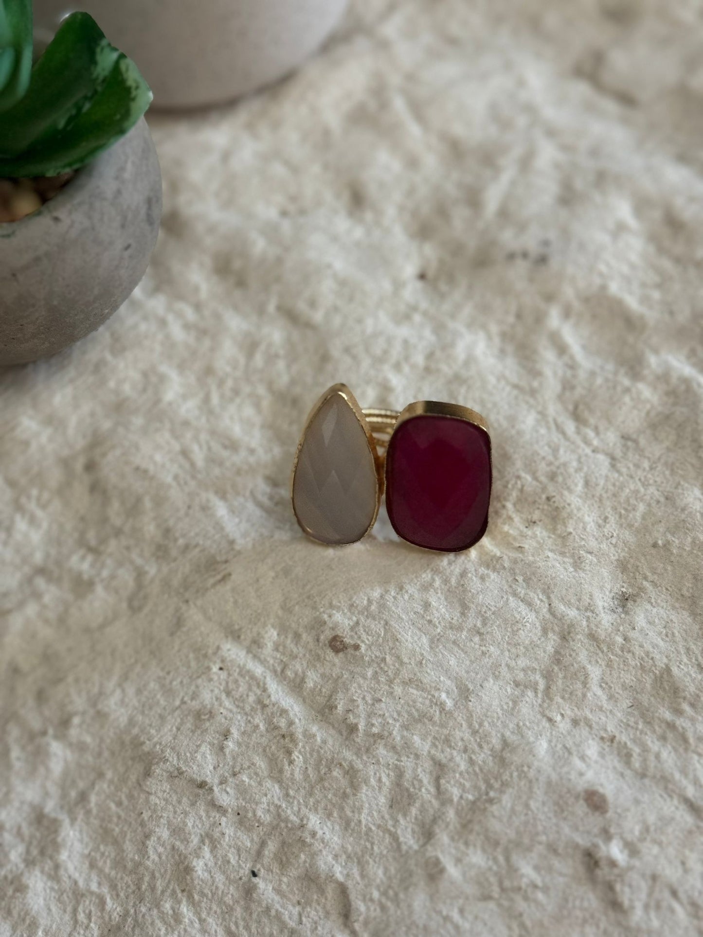 Red Corundum Stone Adjustable Ring