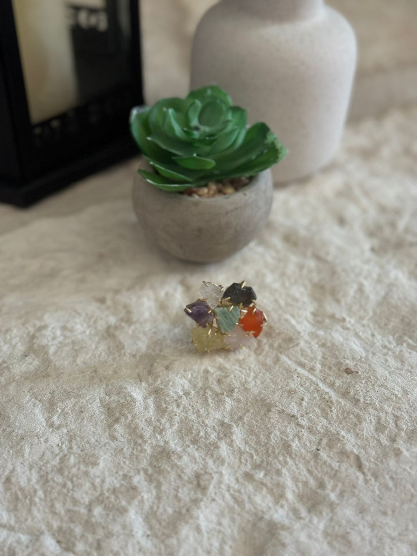 Multi Color Quartz Stone Adjustable Ring