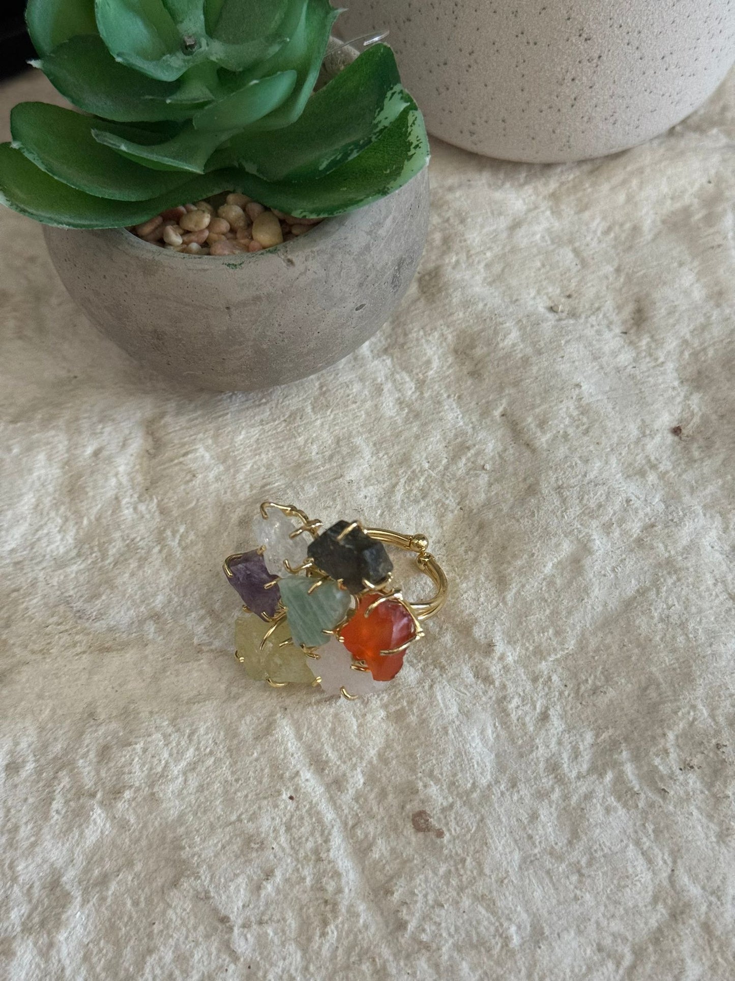 Multi Color Quartz Stone Adjustable Ring