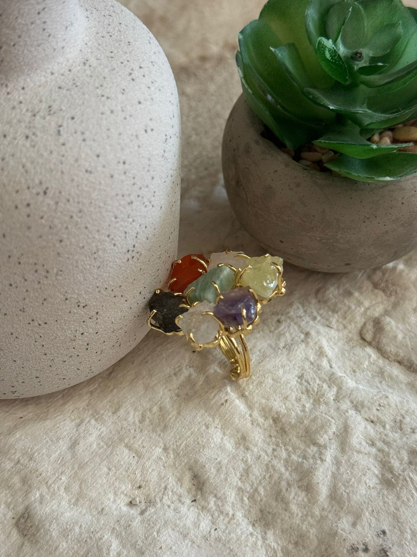 Multi Color Quartz Stone Adjustable Ring