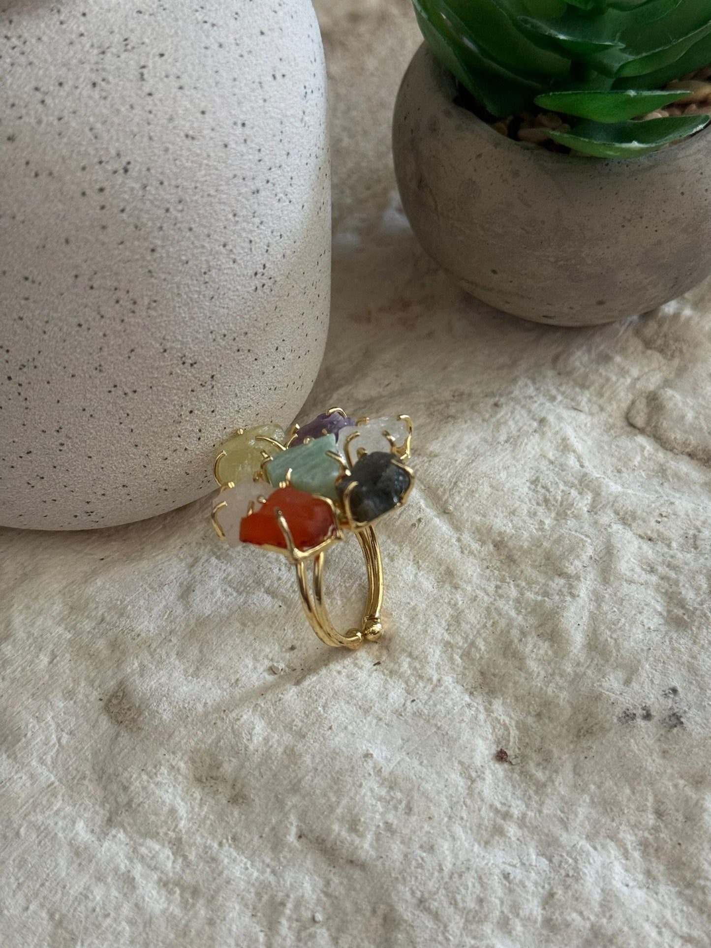 Multi Color Quartz Stone Adjustable Ring