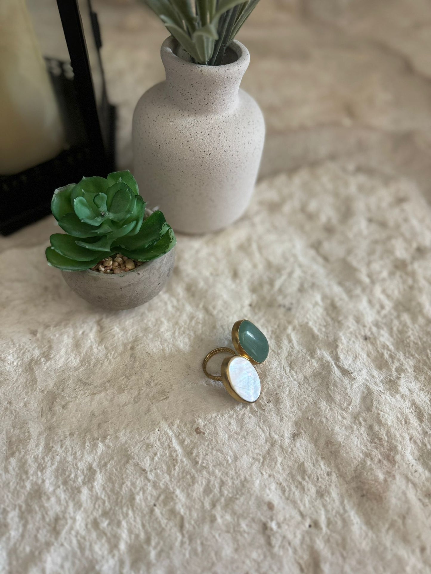 Green Apatite Stone Adjustable Ring